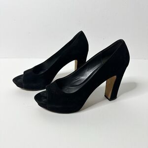 La Fenice Venezia Pumps Women 10M Black Suede PeepToe Shoes Italian Platform Y2K